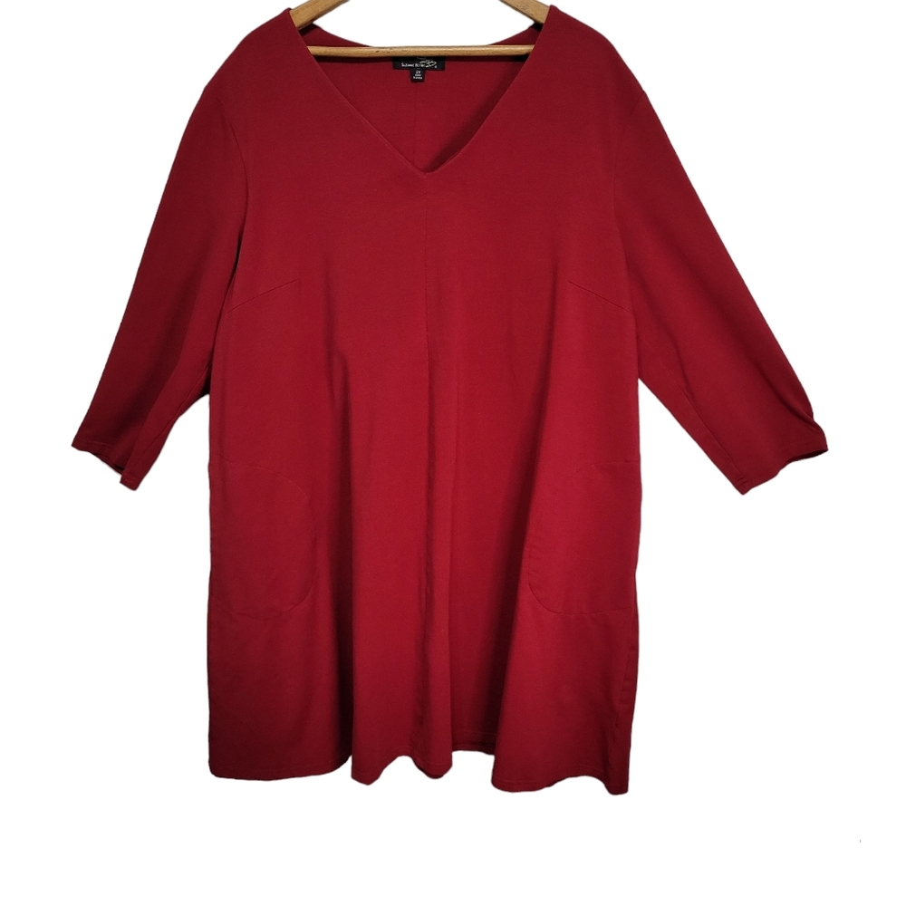 Suzanne Betro Red Dress With Pockets size 2X Business Casual Fall Elevated Basic